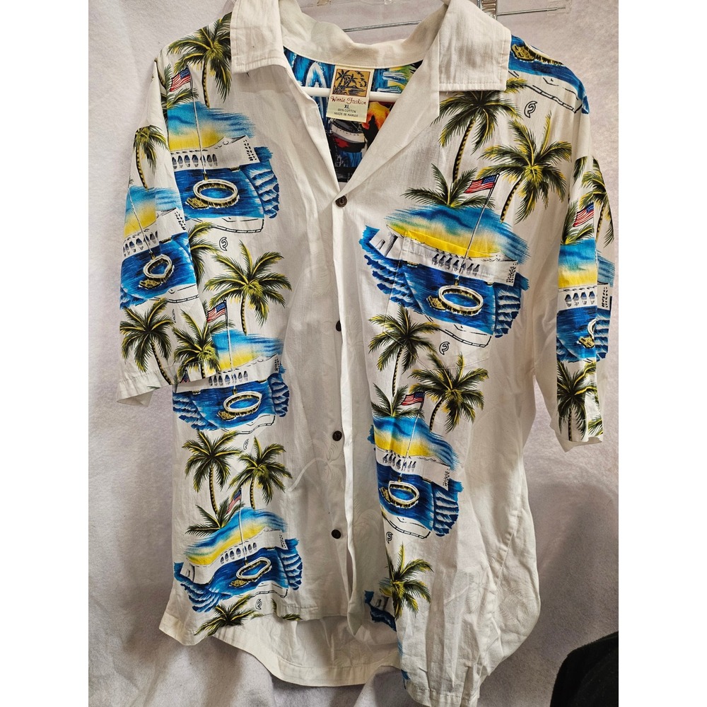 Winnie Fashion Pearl Harbor Hawaiian Shirt Mens XL White Cotton Made in Hawaii